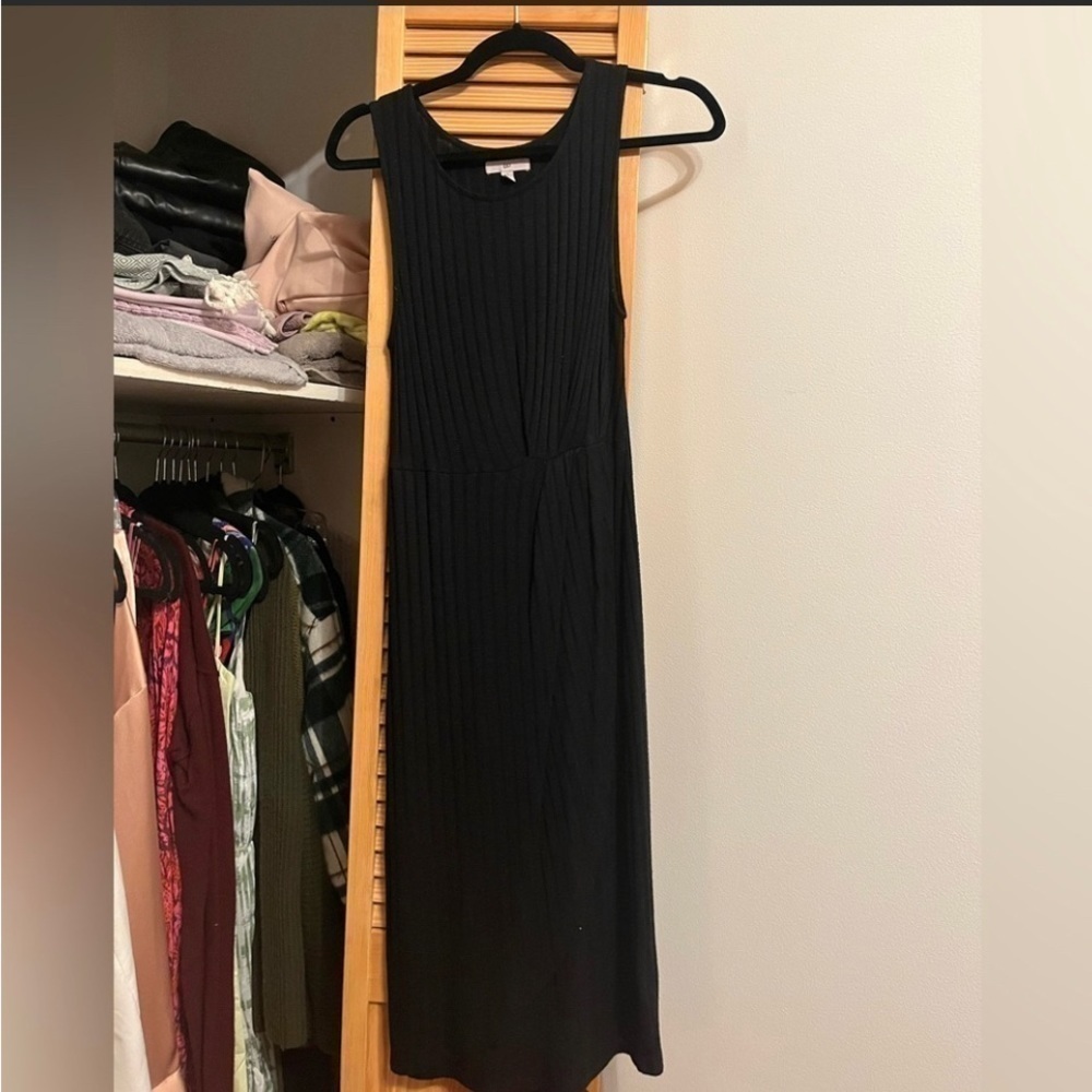 BP. Black Ribbed Sleeveless Midi Dress | Tulip Hem | Size Small - Picture 8 of 10